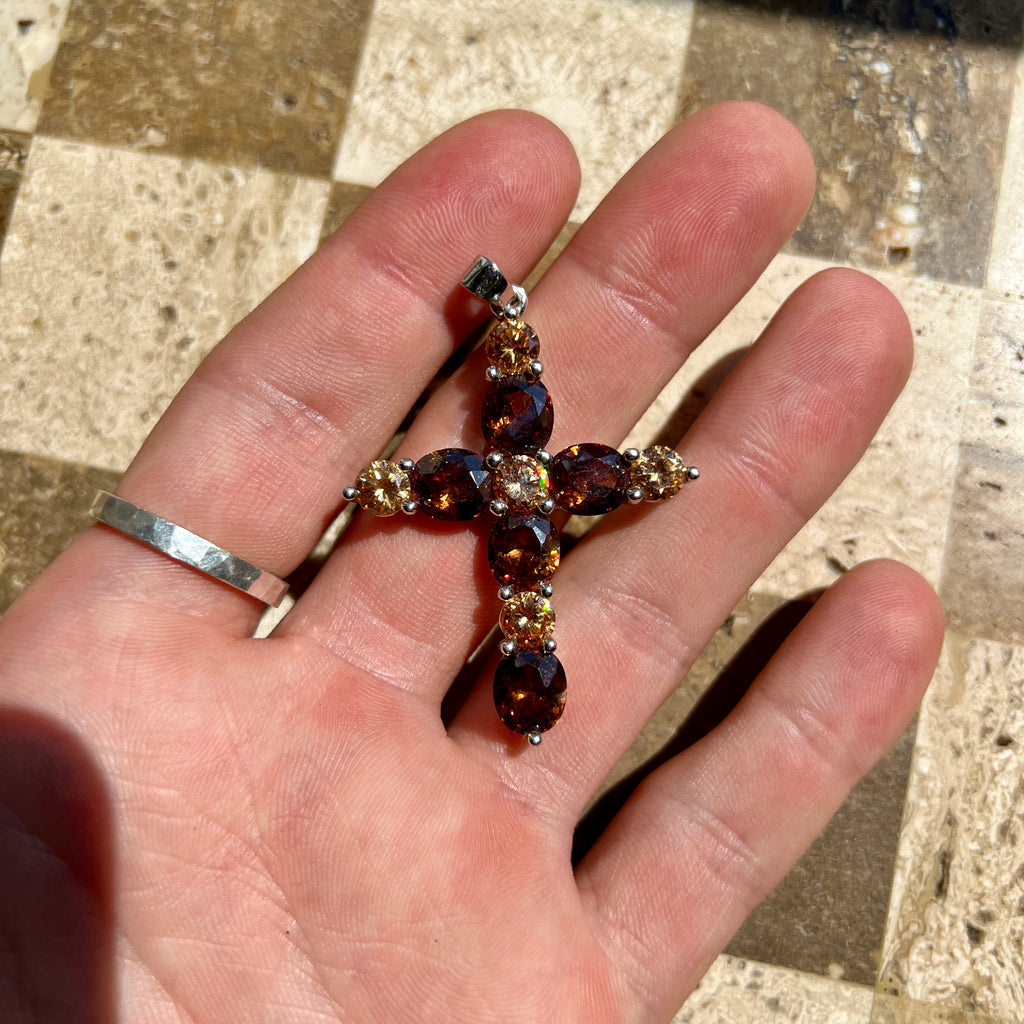Champain Cross | Sterling Silber Kreuz mit Steinen