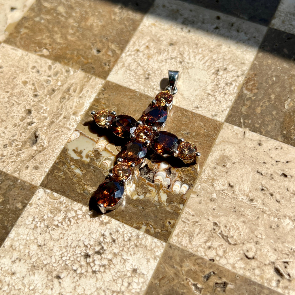 Champain Cross | Sterling Silber Kreuz mit Steinen