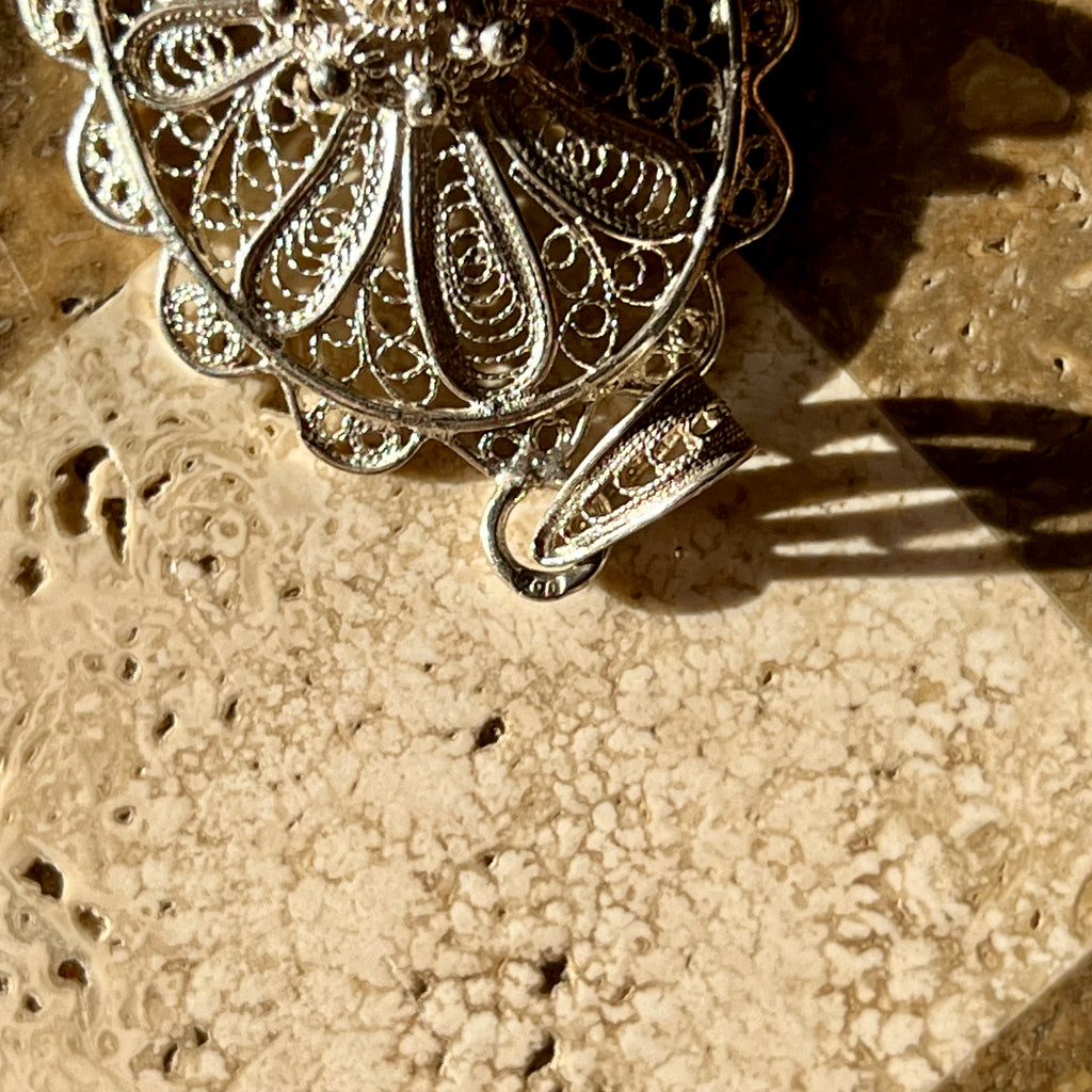 Vintage Silber Filigran-Anhänger – Florales Medaillon