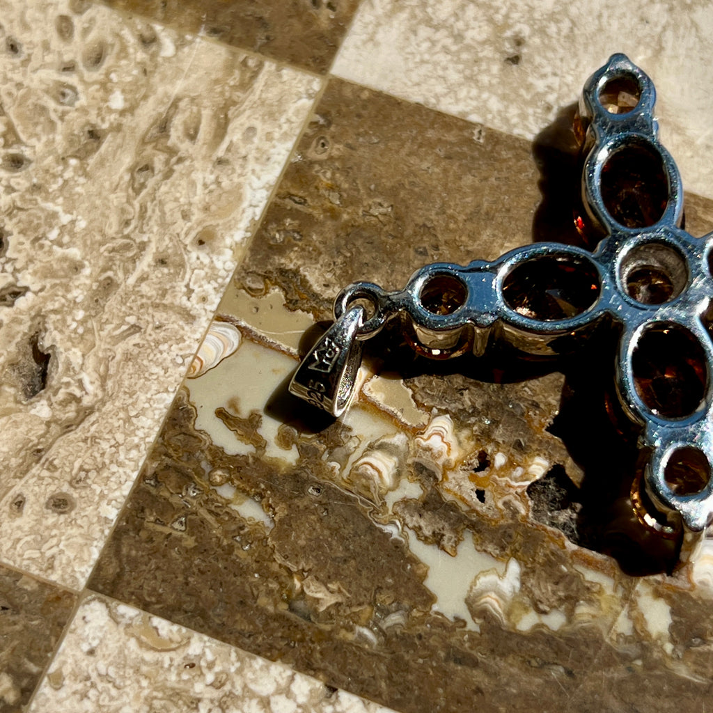 Champain Cross | Sterling Silber Kreuz mit Steinen